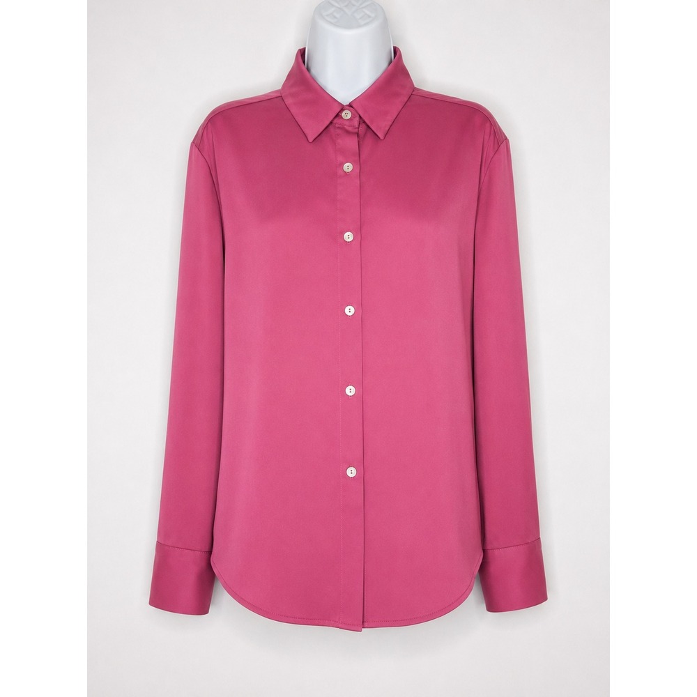 Rachel Zoe Satin‎ Blouse Womens Large Pink Button Front Minimalist Workwear